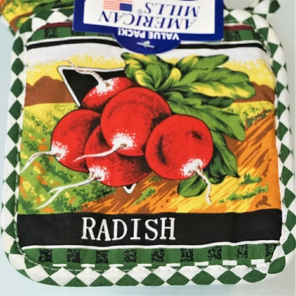 Kitchen Oven Mitt and Pot Holder Set Radish American Mills Quilted Heat Resist